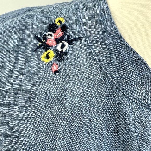 Charter Club Women’s Size XL 100% Linen 3/4 Tie Waist Blouse Floral Embroidery - Picture 2 of 12